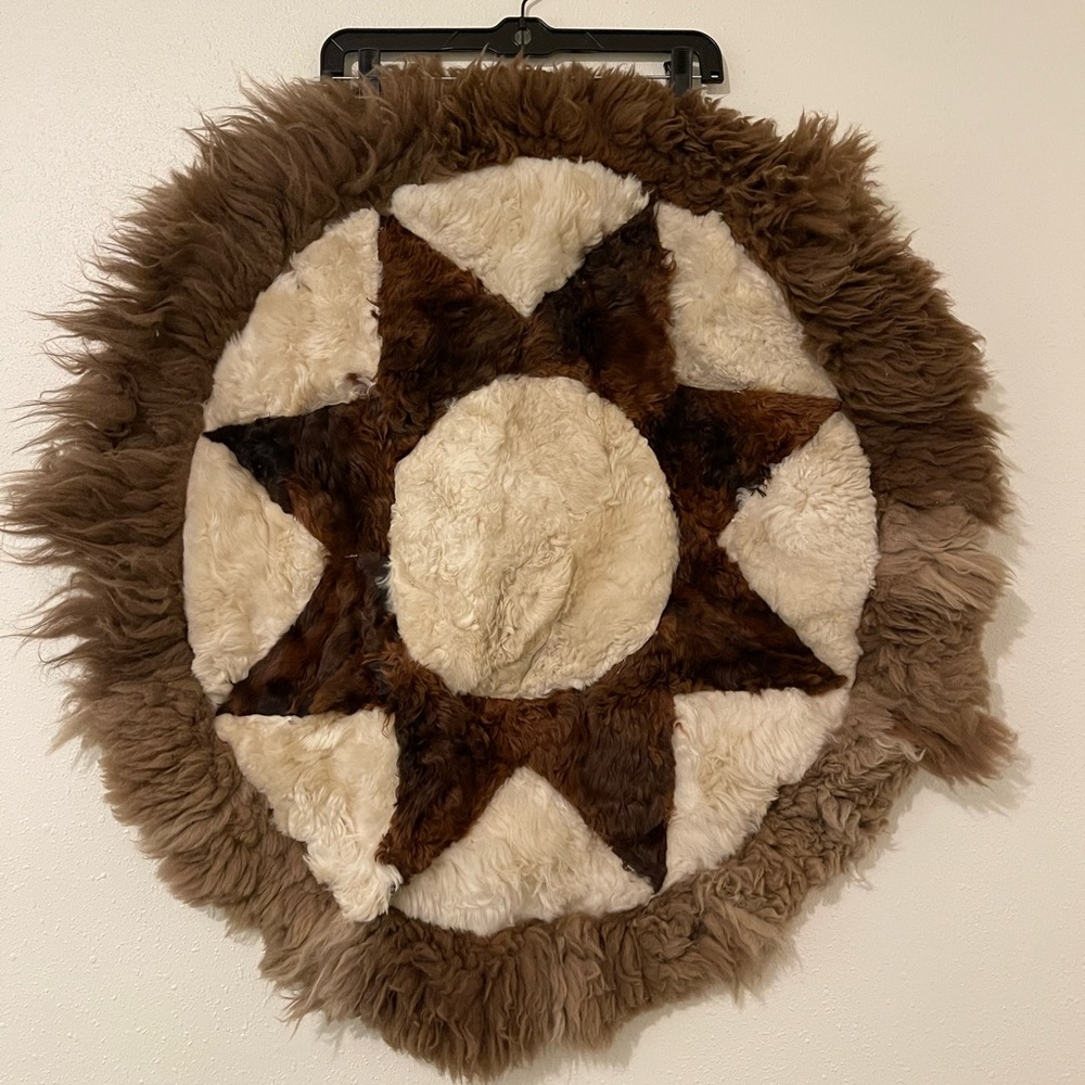 Alpaca Fur Rug/Wall Hanging Handmade Design, 33" Round - Vintage